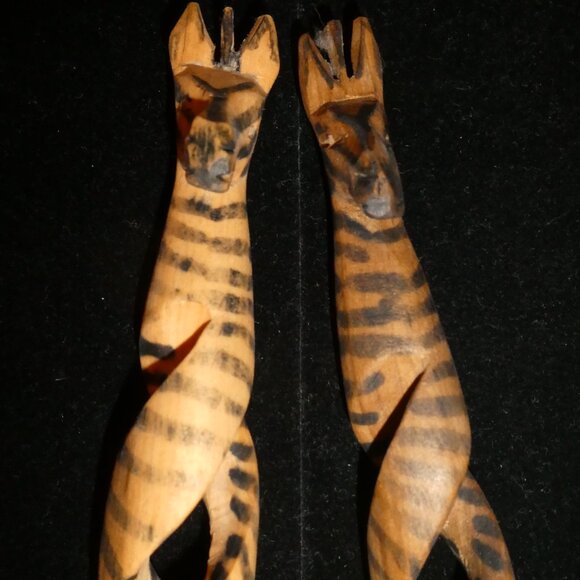 Hand Carved GIRAFFE WOODEN SPOON & FORK (Salad Servers) - Picture 3 of 7